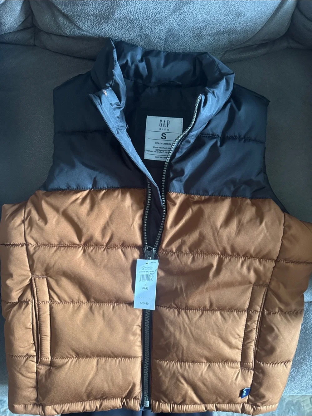 GAP Two-Tone Black and Brown Puffer Vest
